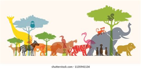 Group Wild Animals Zoo Silhouette Colourful Stock Vector (Royalty Free ...