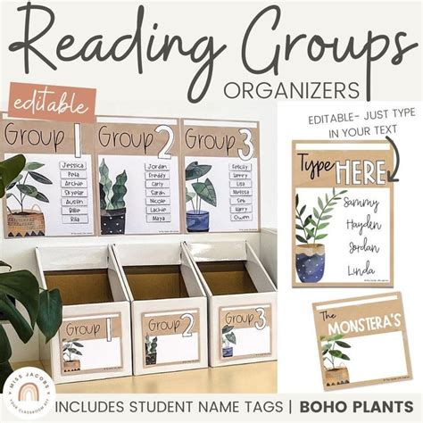 Reading Group Organizers Labels Modern Boho Plants Rustic Decor