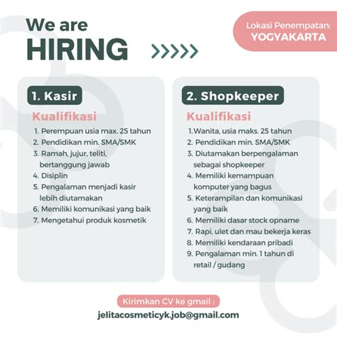 Lowongan Kerja Kasir Shopkeeper Warehouse Content Creator