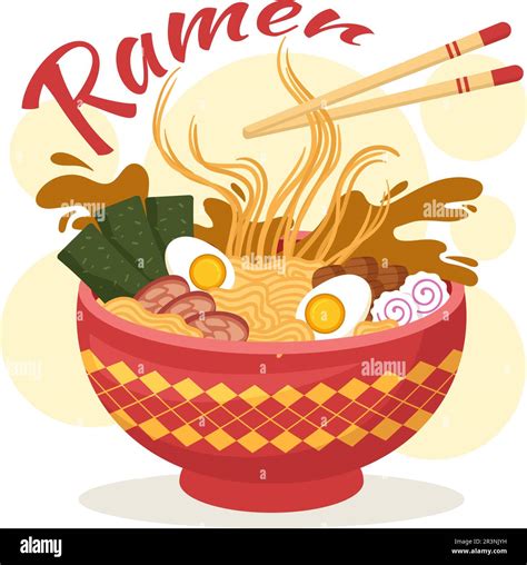 Ramen Vector Illustration Of Japanese Food With Noodle Chopsticks