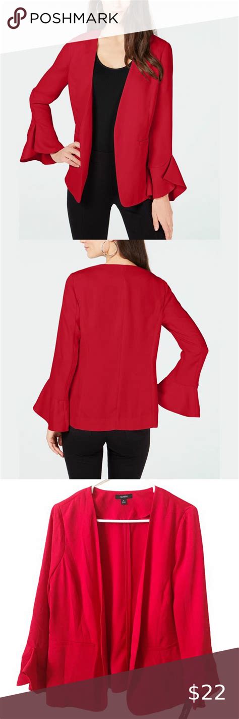 Alfani Jacket Open Front Real Red 6p New Alfani Womens Jacket Open Front Bell Long Sleeve