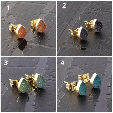 Buy 5x7 Mm Pear Shape Tiny Natural Sugar Druzy Gold Plated Stud