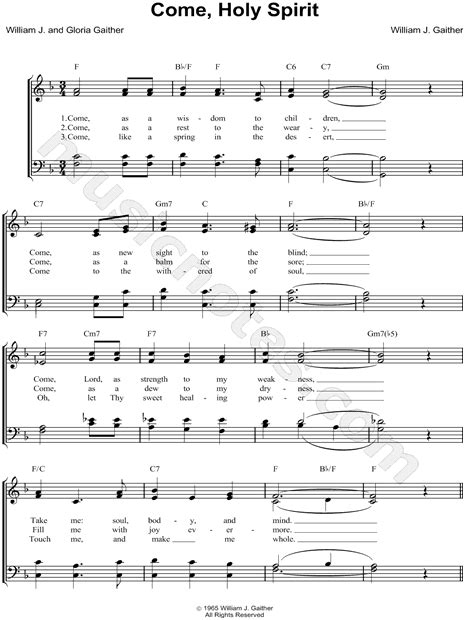 The Gaithers Come Holy Spirit Sheet Music In F Major Download