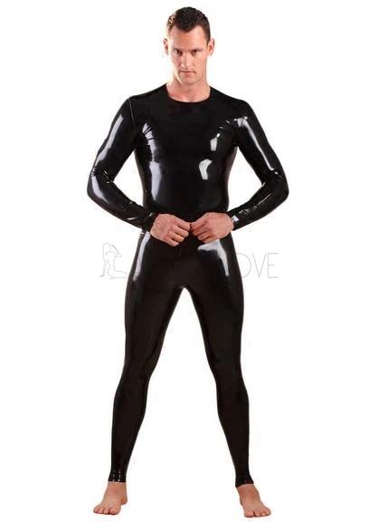 Sexy Black Mens Latex Catsuit Rubber Fetish Bodysuit Open Crotch