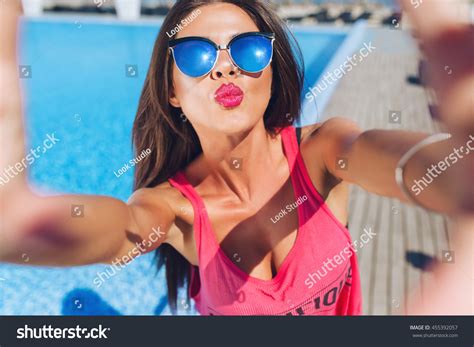 Closeup Selfieportrait Attractive Brunette Girl Long Stock Photo Edit Now 455392057