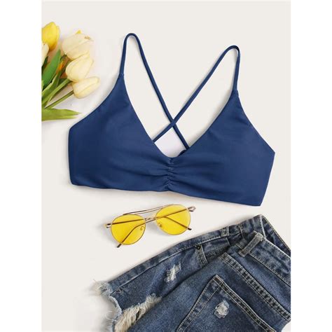 CÓ SẴN Áo bikini đi biển dây đan xanh navy có mút lót KÈM ẢNH THẬT Shopee Việt Nam