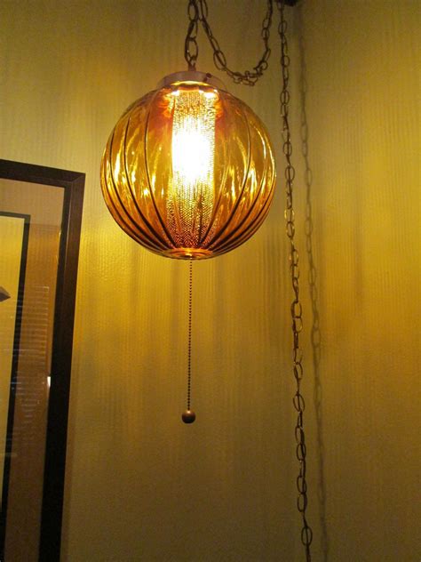 Swag Lamp Vintage Retro Amber Globe With Pull Chain Etsy Swag Lamp