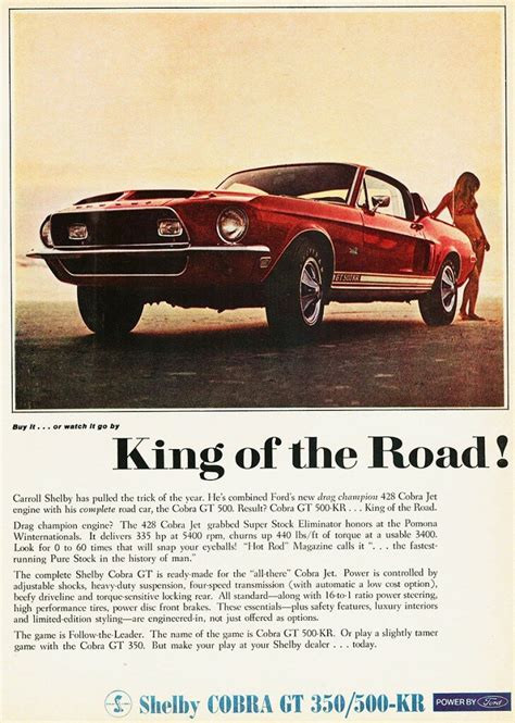 1968 Ford Mustang Shelby Cobra Gt 350500 Kr Print Ad — Stangbangers