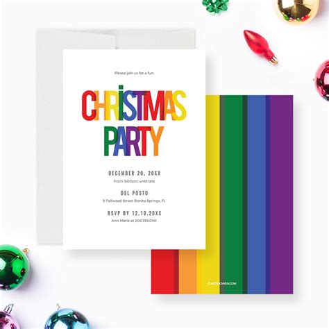 Rainbow Family Christmas Party Invitation Template, Colorful Christmas — Claudia Owen