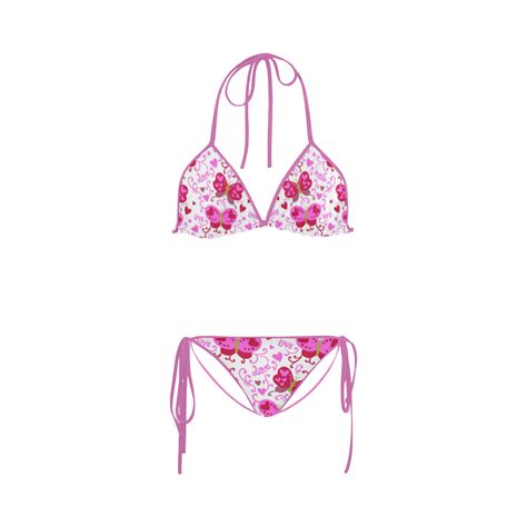 Cute Pink Hearts Butterfly Love Custom Bikini Swimsuit ID D