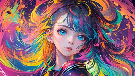 Download Wallpaper 3840x2160 Girl Hair Paint Colorful Bright Anime