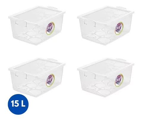 Kit 4 Organizadores Plastico Cristal C Trava 15l Ordene Frete grátis