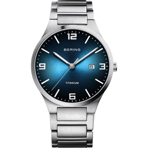 Reloj Bering Titanium Hombre Plateado Y Azul Anal Gico