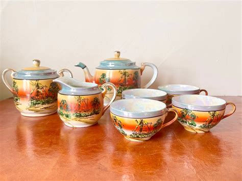 Japanese Hand Painted Porcelain Lusterware Tea Set Piece Etsy