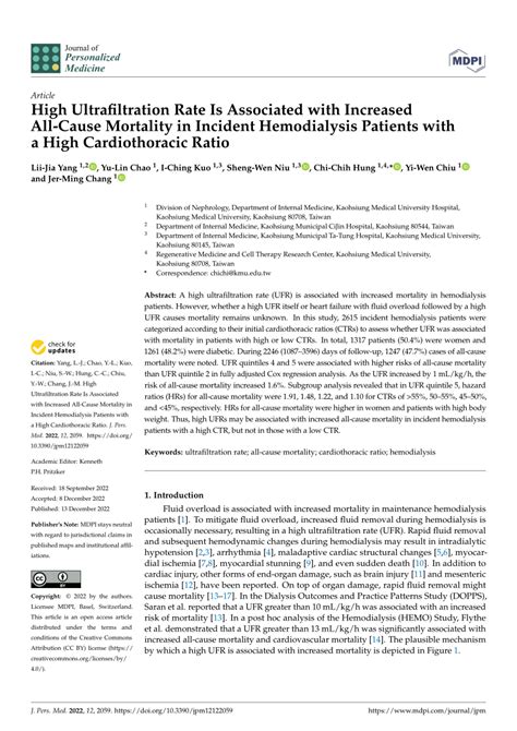 Pdf High Ultrafiltration Rate Is Associated With Increased All Cause