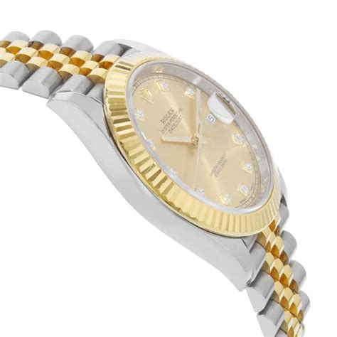 Rolex Datejust 41 Steel 18 Karat Gold Champagne Diamond Dial Men S Watch 126333 At 1stdibs