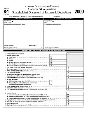 Fillable Online Ador State Al 2000 Schedule K 1 Alabama Department Of