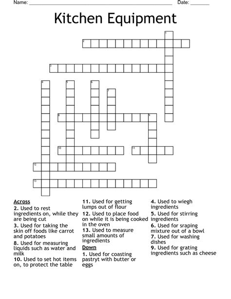 Kitchen Equipment Crossword Wordmint