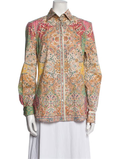 Etro Printed Long Sleeve Button Up Top W Tags Yellow Tops Clothing