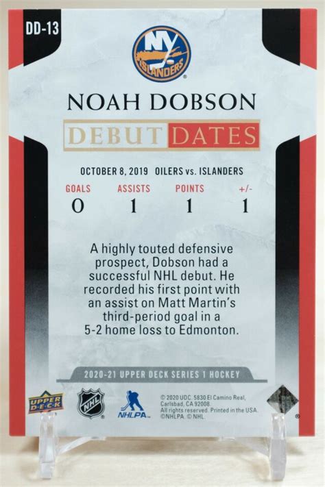 Noah Dobson Debut Dates Upper Deck Dd Ny Islanders Insert