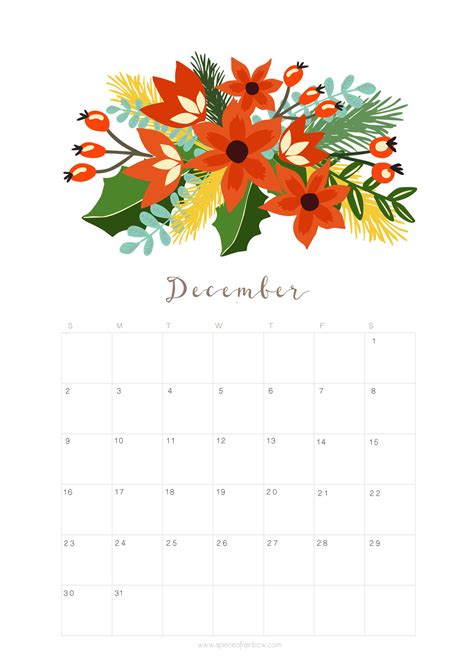 Printable December 2018 Calendar Monthly Planner - Floral Design - A ...