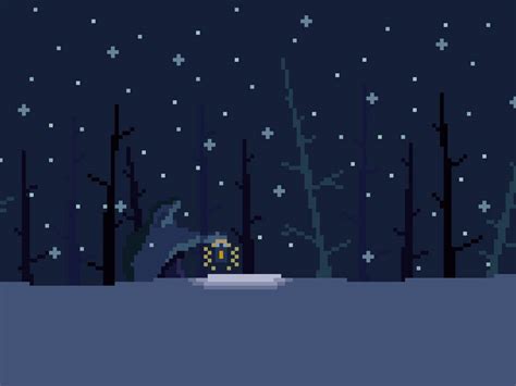 Download Snowy Night In Forest Aesthetic Pixel Art Wallpaper ...