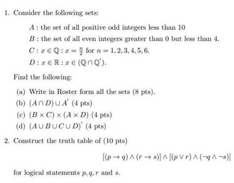 Solved 1 Consider The Following Sets A The Set Of All