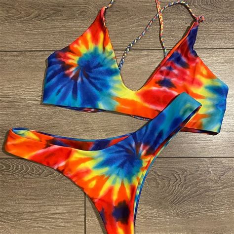 Zaful Swim Rainbow Tie Dye Bikini With Tie Feature Swim Poshmark