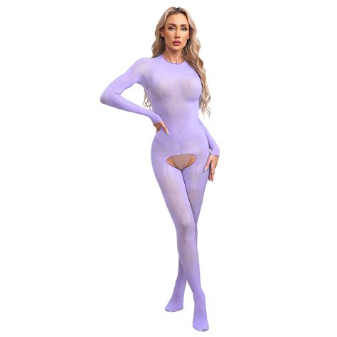 Women Open Crotch Bodysuit Lingerie See Through Bodystocking Long