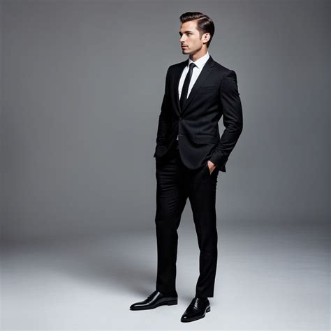 Full length business man in black suit standing sideways by Kat Me ...