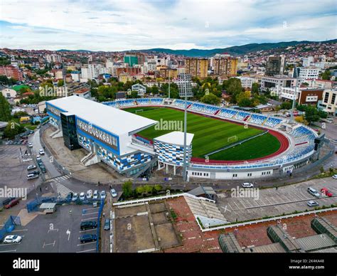 Fadil Vokrri Stadium Pristina City Aerial View Capital Of Kosovo