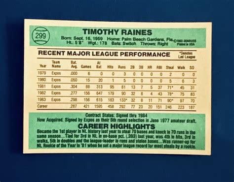 Donruss Tim Raines Montreal Expos Nm Mt Or Better Hof