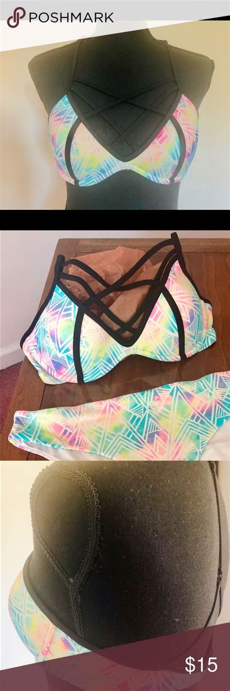 Vs Pink Cage Front Strappy Bikini Set Strappy Bikini Bikinis Bikini Set