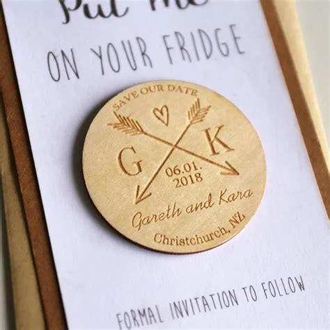 Arrow Save The Date Magnet Custom Engraved Wooden Save The Date