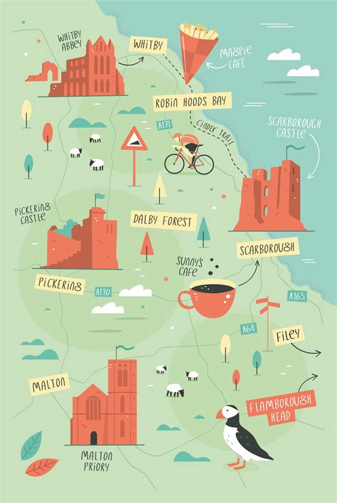 North Yorkshire coast illustrated map | Illustrated map, City maps illustration, Map