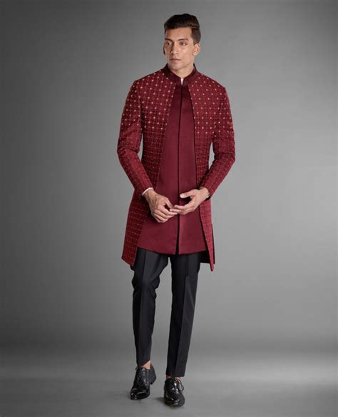 Scarlet Asymmetric Sherwani More Mischief