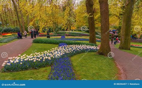 Visitors are Walking in Dutch Spring Keukenhof Gardens. Travel Photo ...