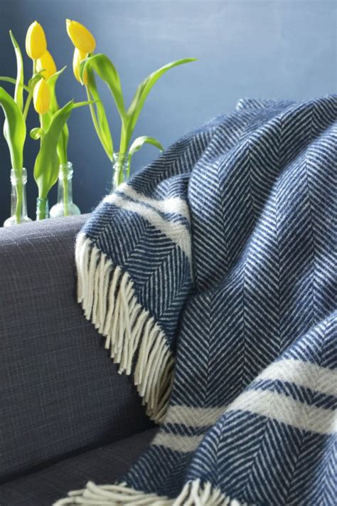 Navy Blue And Grey Herringbone Stripe Throw Blue Bedroom Decor Blue