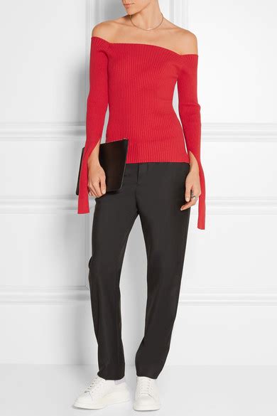 Jacquemus Off The Shoulder Ribbed Cotton Blend Sweater NET A PORTER