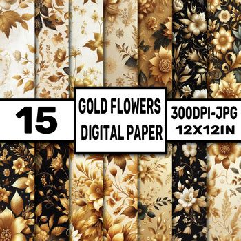 Gold Flowers Digital Paper Pack By ELKS ART STUDIO TPT