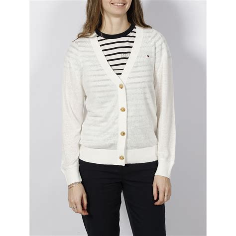 Gilet Cardigan En Lin Stitch Blanc Femme Tommy Hilfiger Wimod