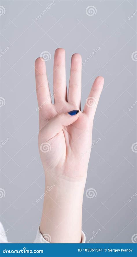 Hand Of A Girl Showing Four Fingers Stock Image Image Of Adult Seven