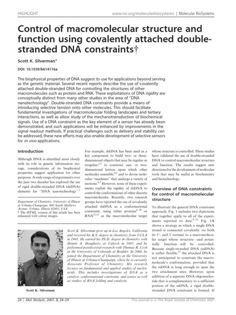 Scott K Silverman Control Of Macromolecular Structure And Function