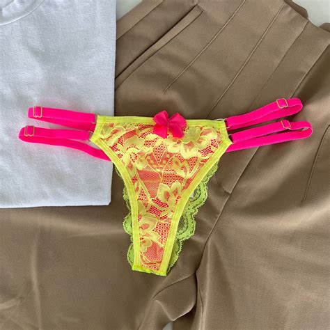 Calcinha String Dupla Fio Dental Verde Neon Rosa Neon Mia Toda