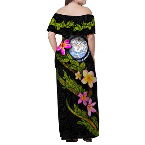 Marshall Islands Women Off Shoulder Long Dress - Plumeria Tribal