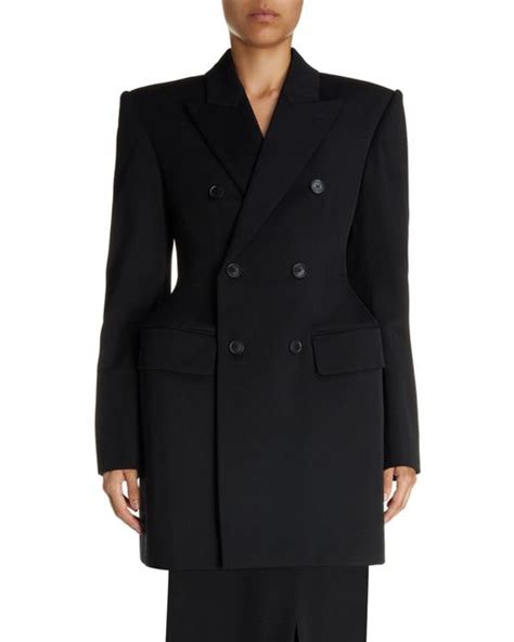 Balenciaga Clinched Hourglass Double Breasted Wool Gabardine Blazer In Black Lyst