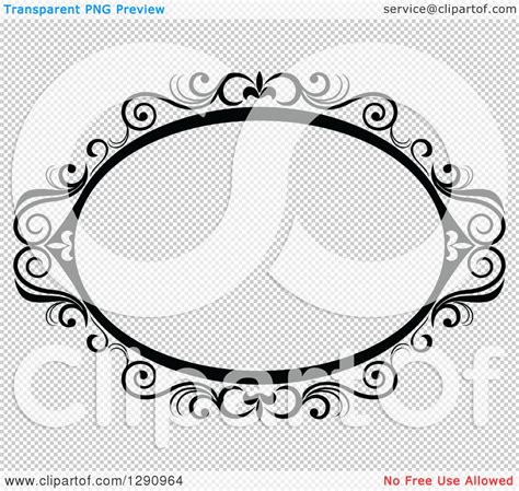 Clipart Of A Black And White Ornate Oval Swirl Frame 6 Royalty Free