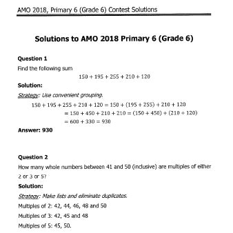 Amo P Math Olympiad Past Year Competition Papers American