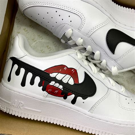 Custom Sneakers AF1 Nike Air Force 1 Red Drip Lips Hand Etsy