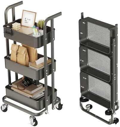 Amazon Johgee Foldable 3 Tier Metal Utility Rolling Cart Folding